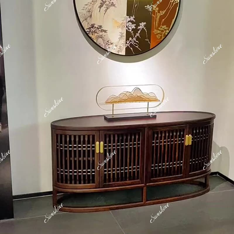 New Chinese style, oval dining side cabinet, living room against the wall tea cabinet