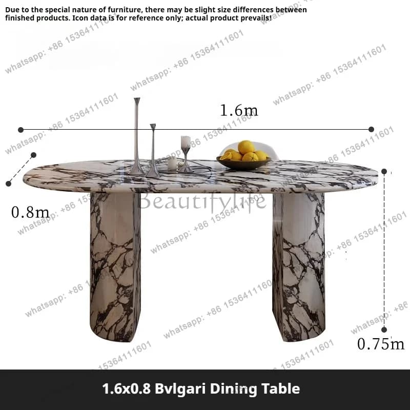 LJY French Style Round Marble Table, Thickened Oval Retro Table for Small Space, Scratch Resistant & Anti-bacterial, Customizabl