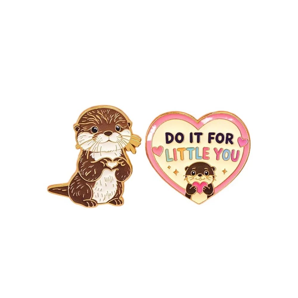 Cute Otter Heart Enamel Pin Little Brooch Lapel Pins Badges DIY Backpack Jacket Hat Decor Lovely Animal Inspirational Gift
