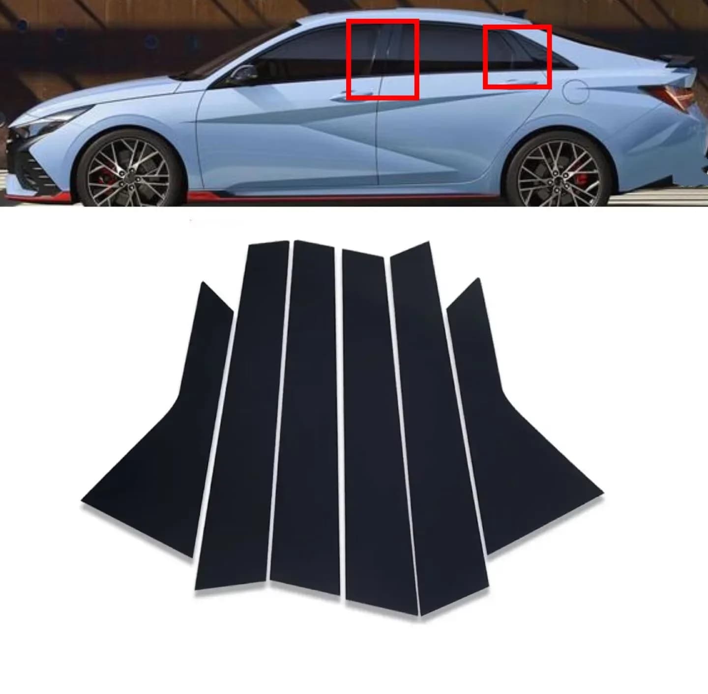 6pcs Glossy Black Pillar Post Fit For  Hyundai Elantra 2020 2021 2022 2023 2024  Carbon Door Window Column BC Trim Sticker Cover