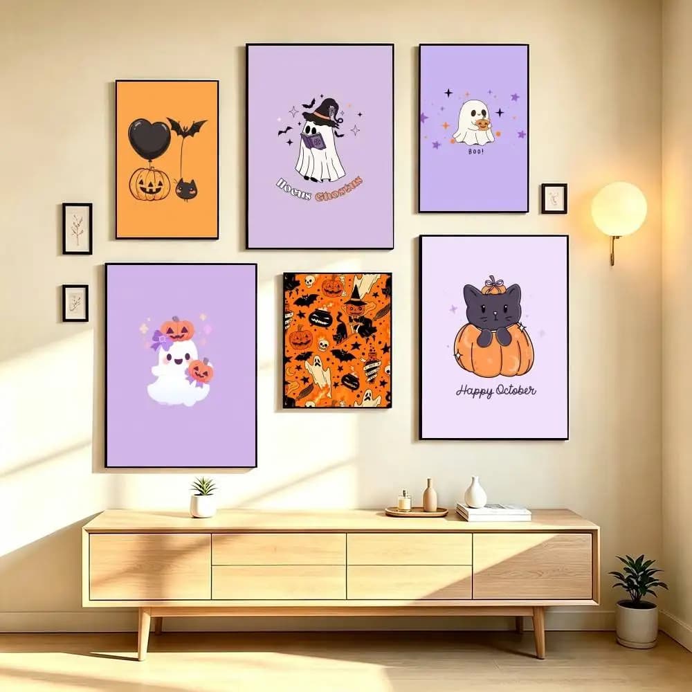 H-Halloween Holiday Theme Poster Waterproof Wall Art Sticker For Bar Living Room Vintage Decor High Quality Print Gift