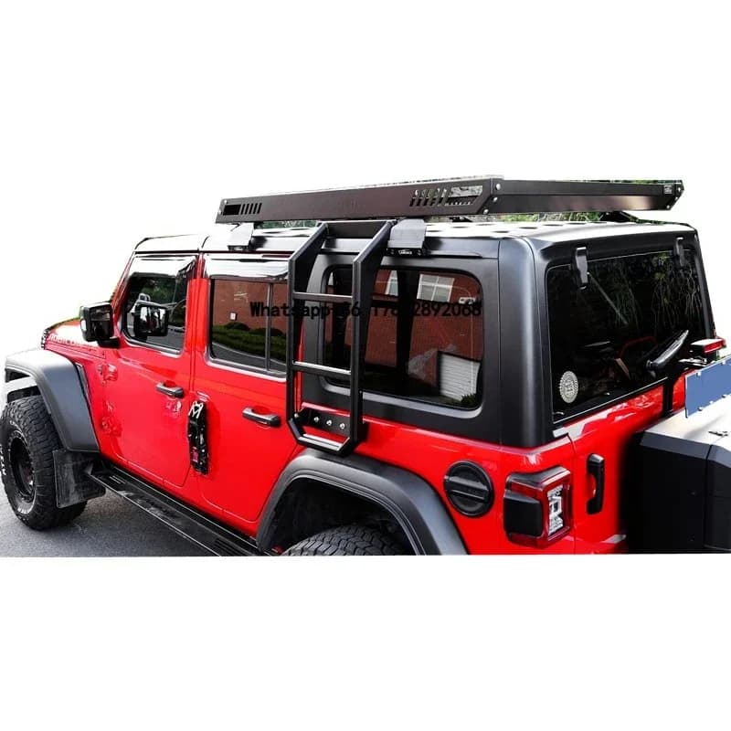 Factory Directly Black Powder Coating Aluminum Roof Rack Luggage Cargo Carrier with Ladder for wrangler JL