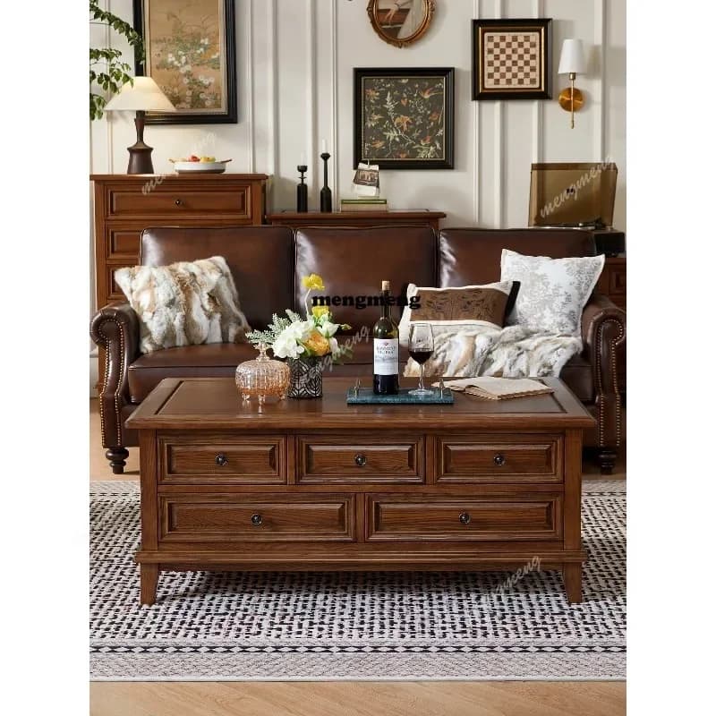 Z136Kanas all solid wood American coffee table TV cabinet combination set ash wood simple rural retro living room furniture