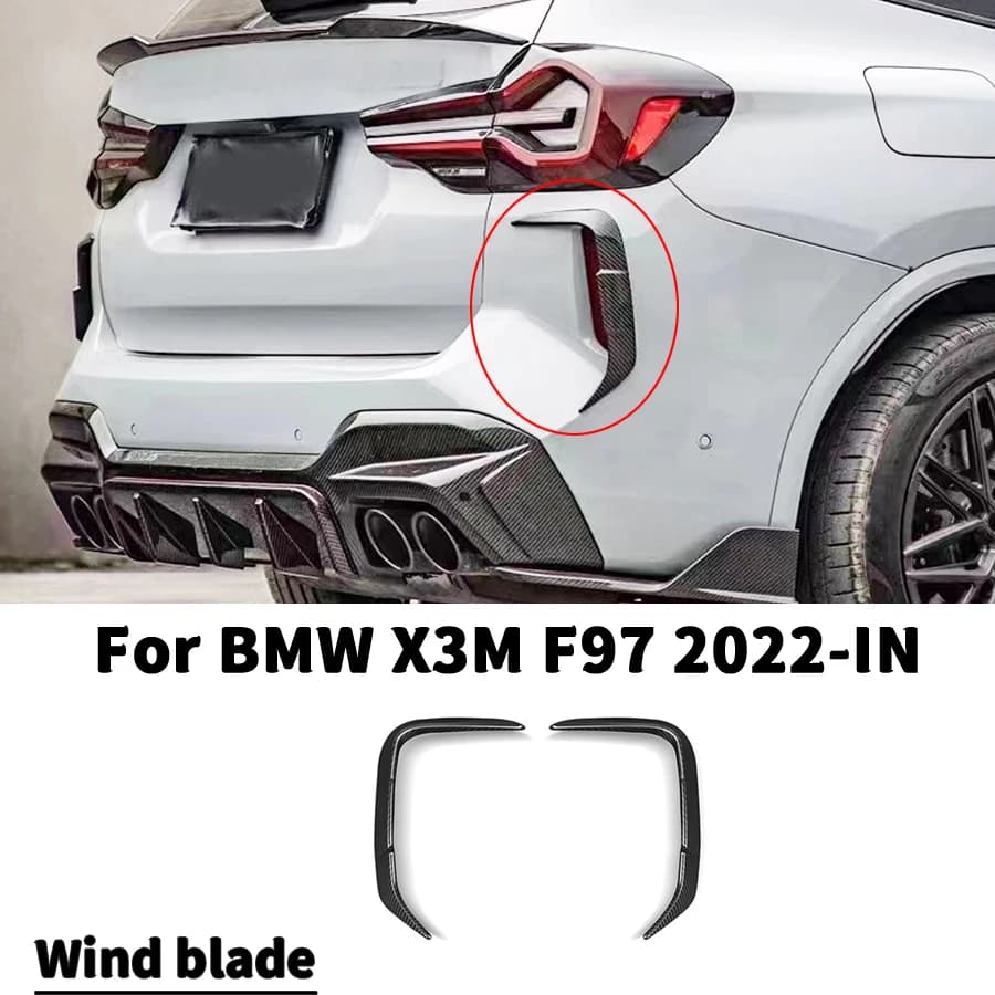 For BMW X3M F97 2022-IN Dry Carbon Fiber Rear Bumper Corner Upgrade Kit Includes Light Bezels and Air Vent Canards