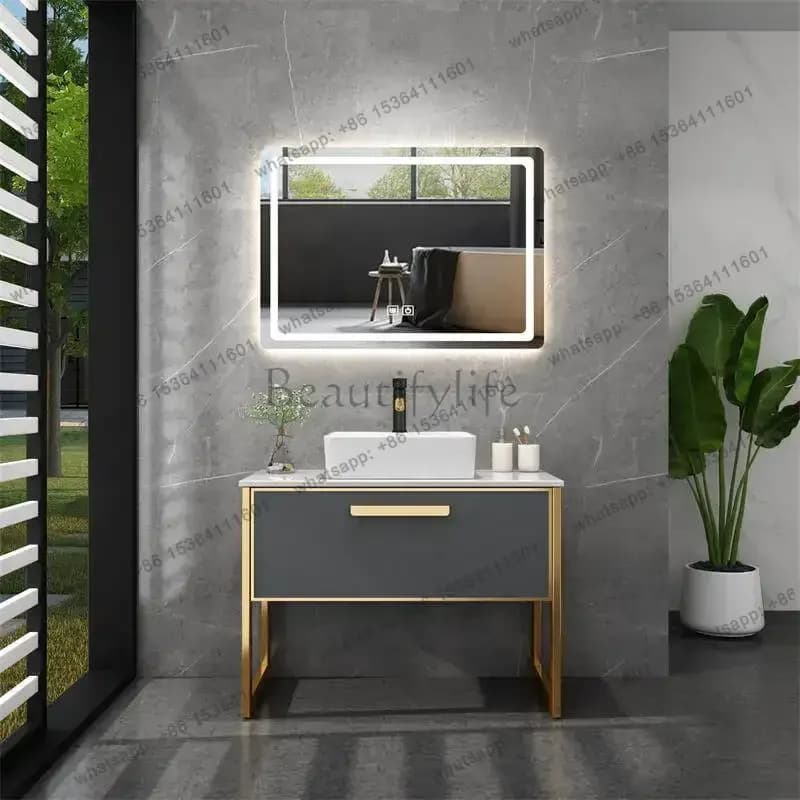 Nordic light luxury bathroom cabinet floor-to-ceiling marble washbasin toilet washbasin bathroom cabinet