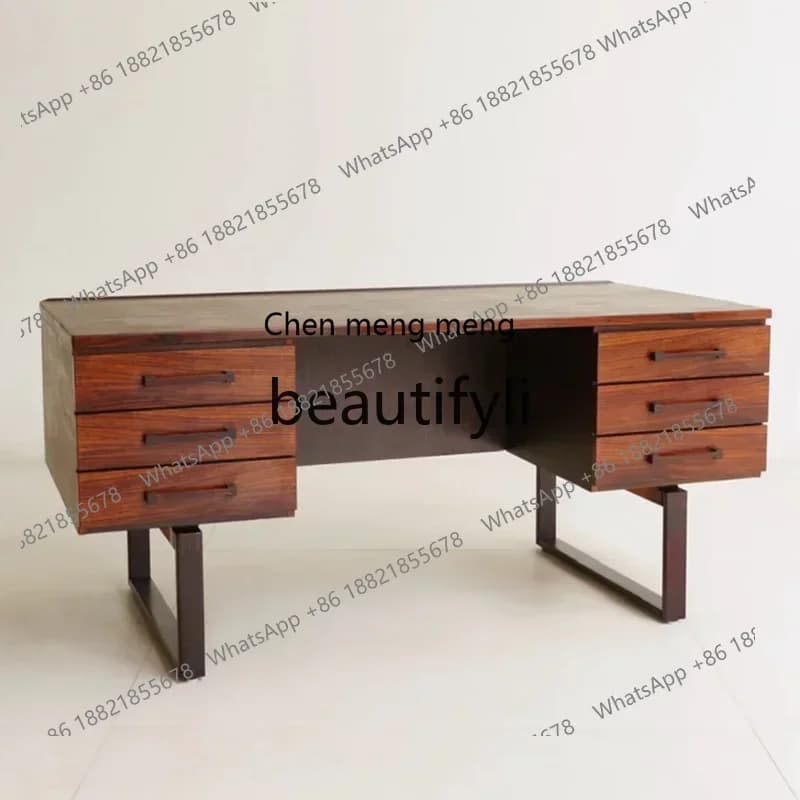 zq1Solid wood desk retro Nordic, rose wood color, writing desk, desk
