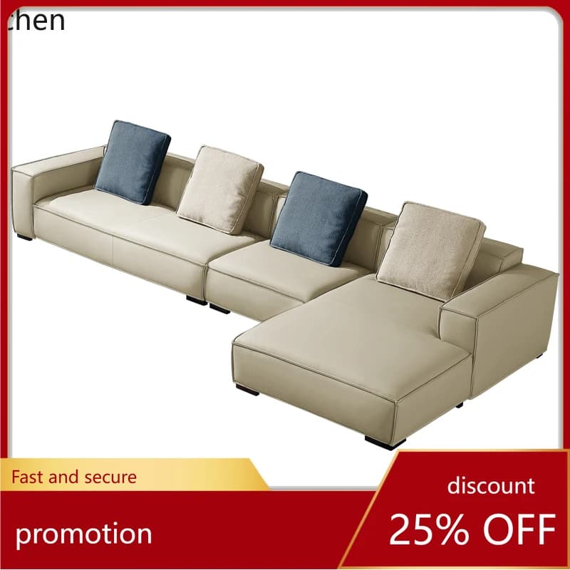 ZML Genuine Leather Sofa Living Room Corner Combination Sofa Three-Seater Modern Simple Leather Art Sofa