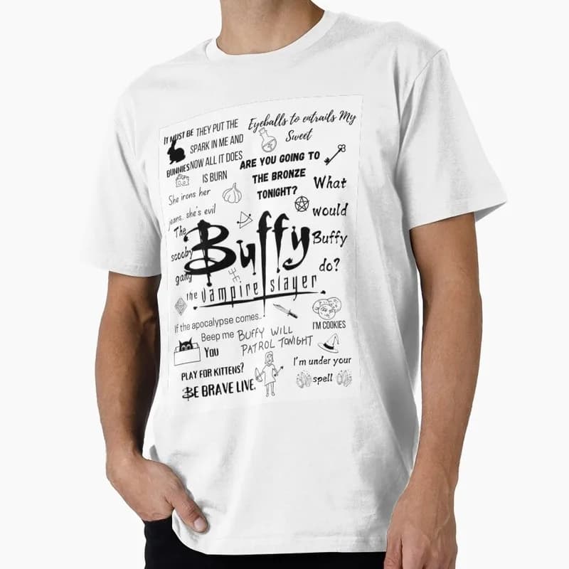 Buffy Inspired Graphic T-Shirt, 0811 Vintage Vampire Slayer Print Tee, Retro Horror Series Short Sleeve Casual Shirt US Size Top