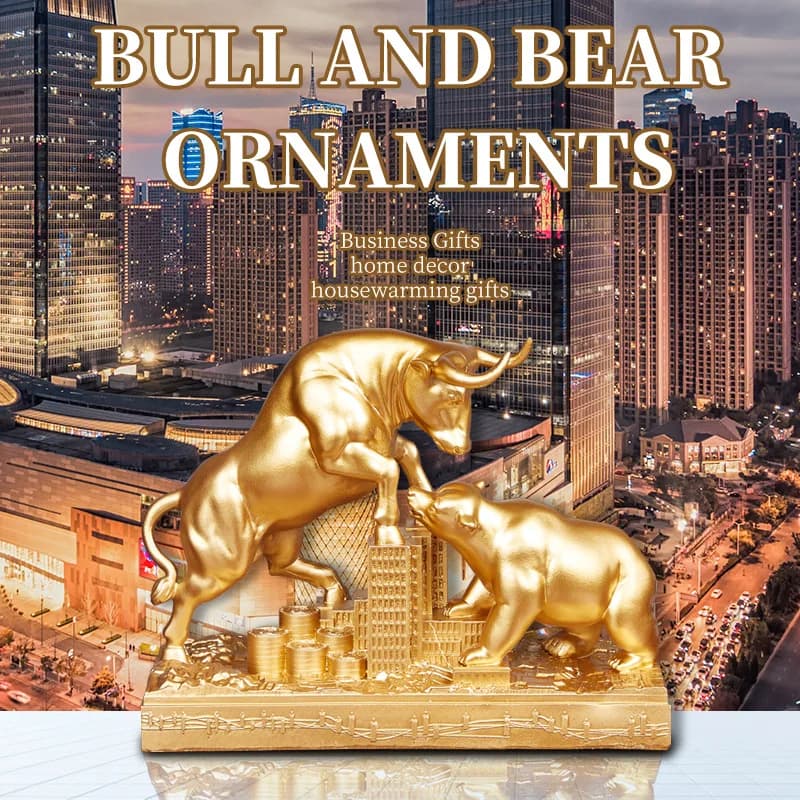 Prosperous Golden Bull Figurine Bull and Bear Battle TV Cabinet Office Decoration Opening Housewarming Gift Statues for Decora
