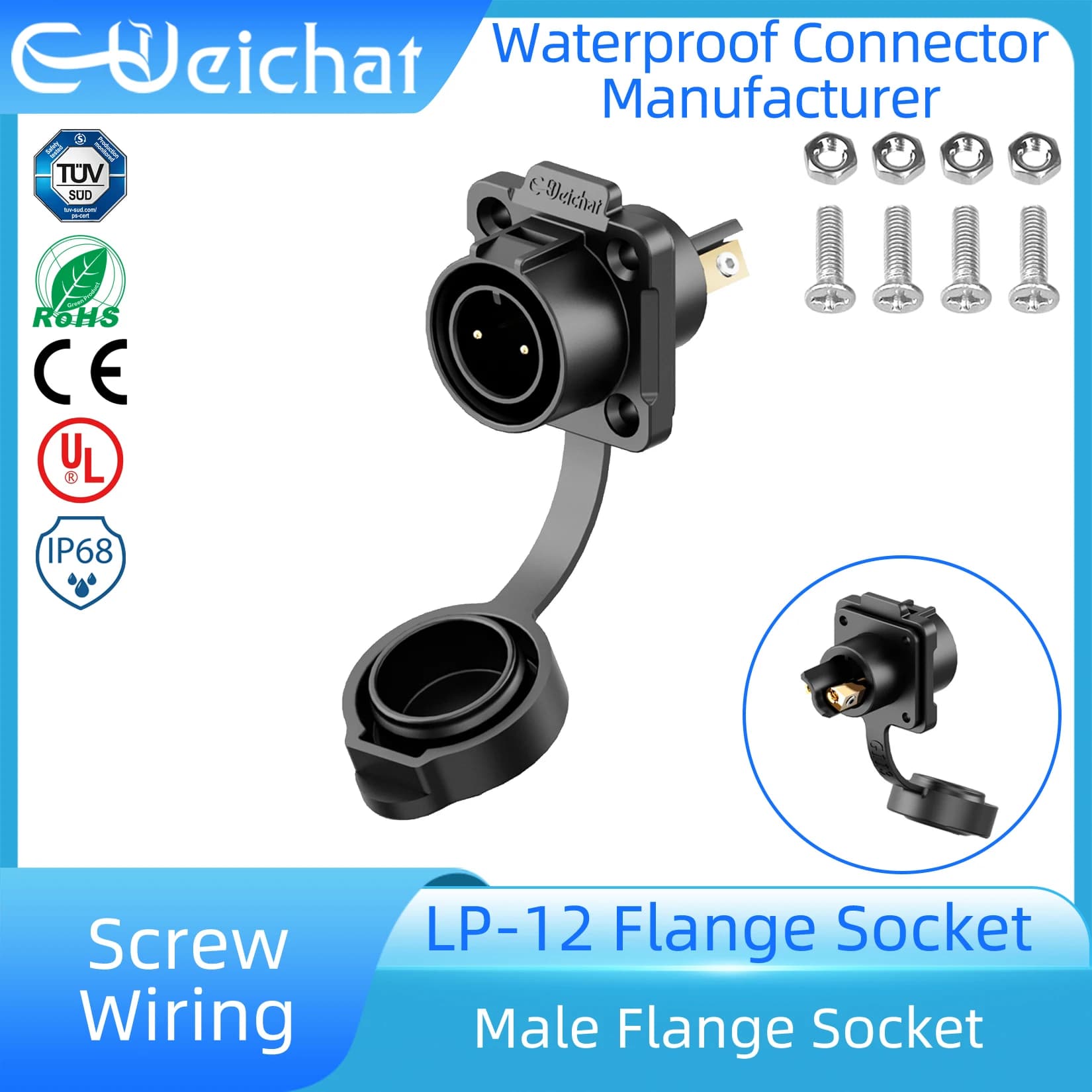 LP12 Screw Wiring Industrial Circular Aviation Electrical Connector Waterproof Plug Power Adapt M12 2-8Pin Flange Socket