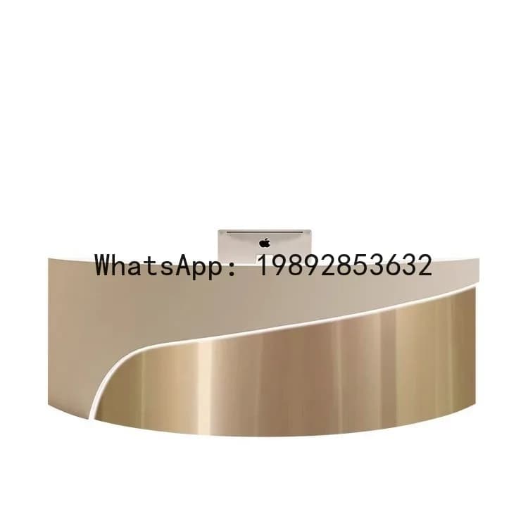 XL Curved Beauty Salon Cashier Counter Light Luxury Stainless Steel Clothing Store Bar Table Company Front Desk