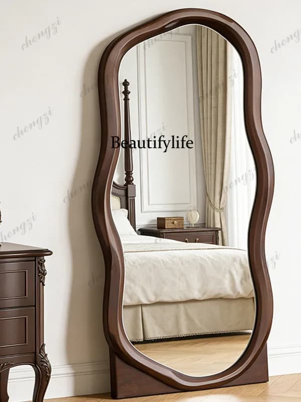 French medieval floor-to-ceiling mirror irregular bedroom wall-mounted full-length mirror premium retro fitting mirror