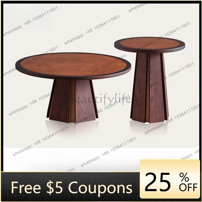 W2 Solid wood round combination coffee table French red oak living room home antique sofa side table