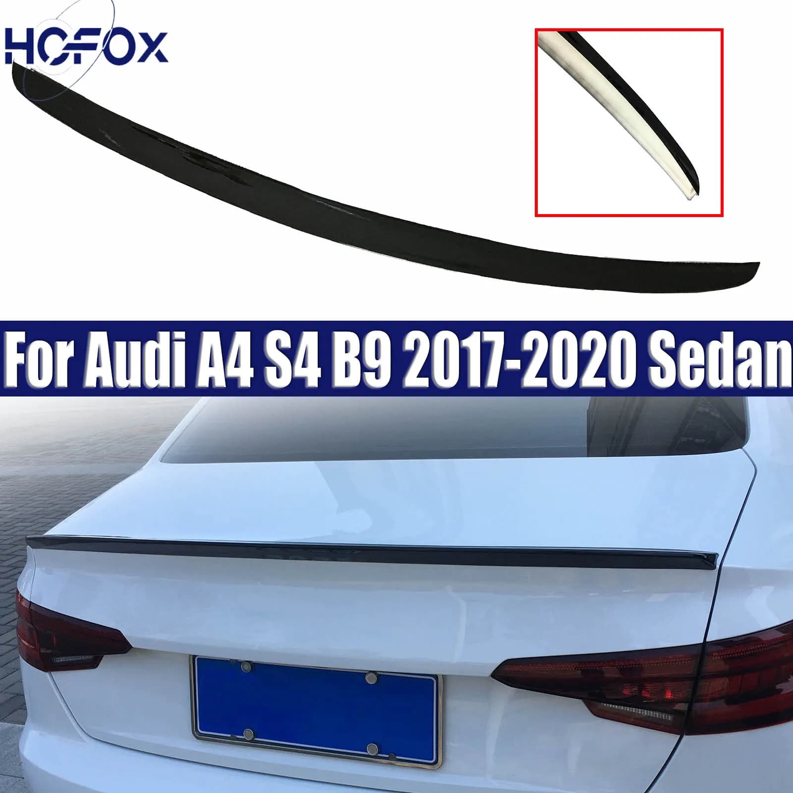 For Audi A4 S4 B9 2017-2020 Sedan Glossy Painted Rear Trunk Air Splitter Spoiler