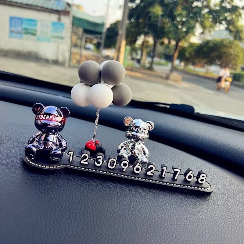 Gilded Bear Temporary Parking Number Plate High-end Car Creative Ornaments for Men Moving Car Phone Plates for Girls Cute
