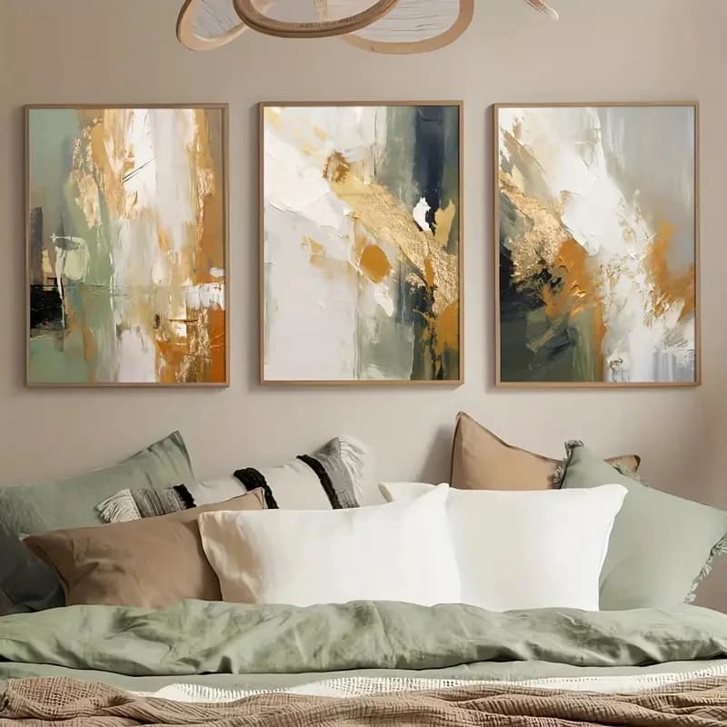 3pcs/Set Green Gold Abstract Art Canvas Poster, Modern Gallery Art, Retro Painting Printing, Home Living Room Wall Decoration