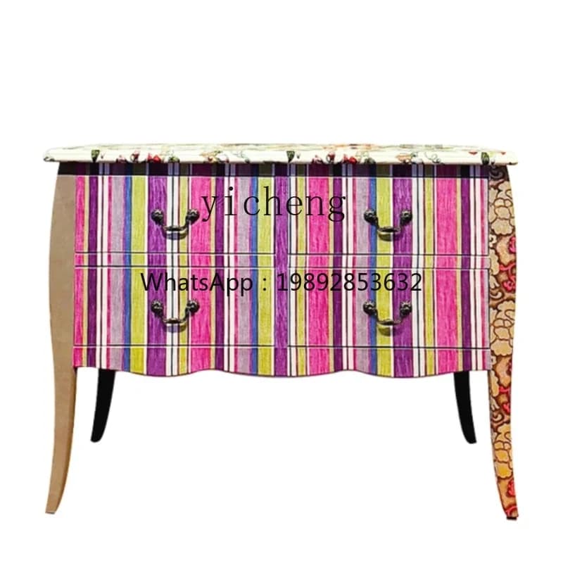 TQH retro living room entrance cabinet model room French art printing dining room storage cabinet