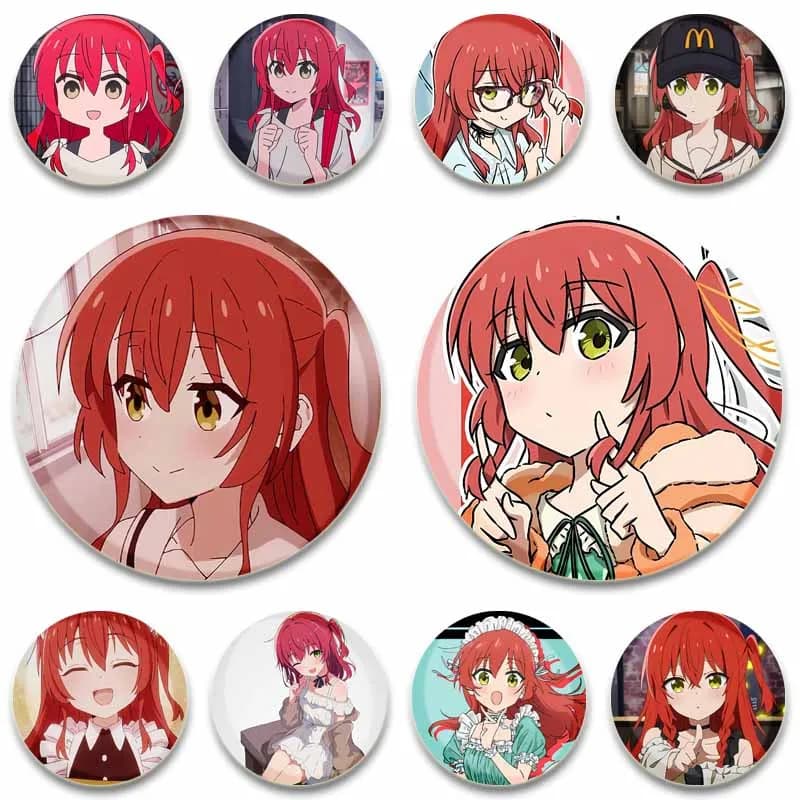 Cute Cartoon Girl Ikuyo Kita Button Badges Bocchi The Rock Anime Brooch on Backpack Collar Cosplay Accessories Jewelry Toys Gift