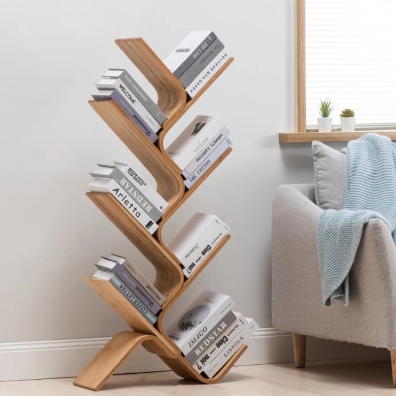 Creative curved tree bookshelf Floor display rack multi-layer wall Corner Bookcase solid wood shelves living room furniture