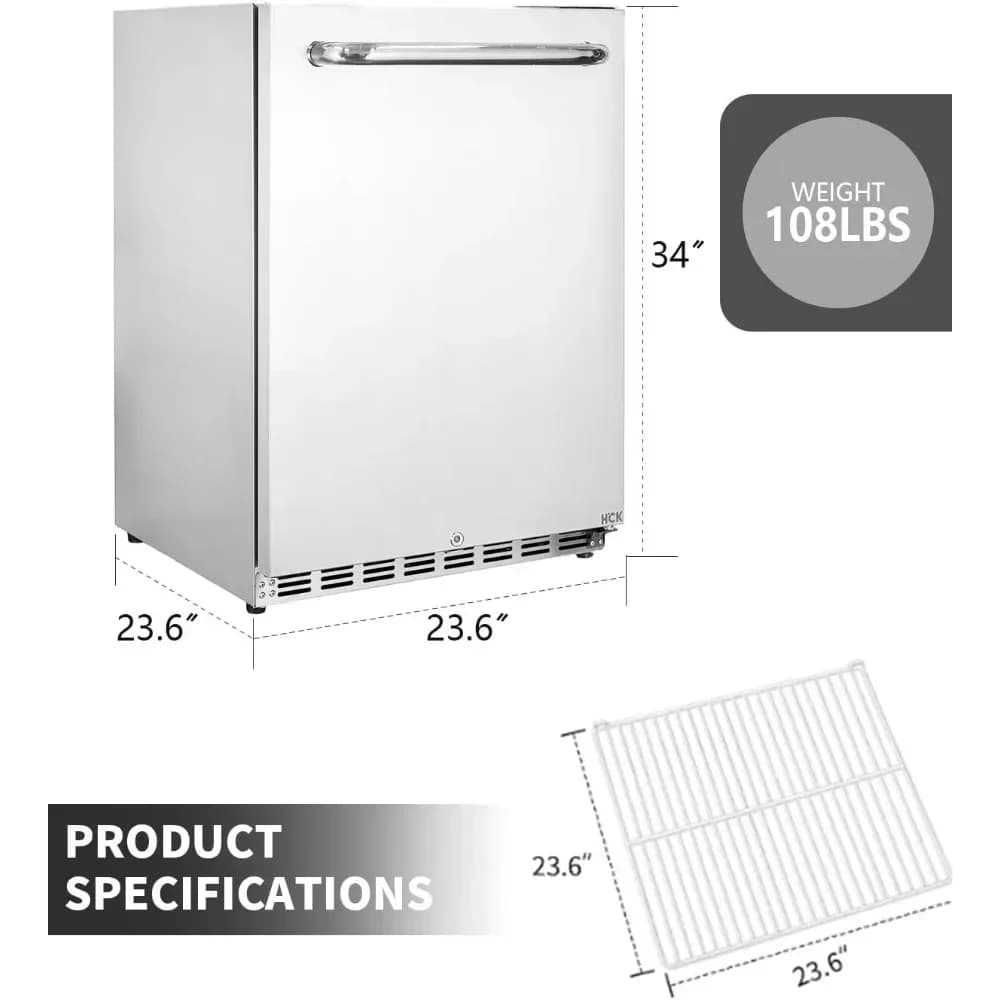 L # 24 Inch Countertop Refrigerator, Weather Resistant Outdoor, Stainless Steel Body, With Reversible Doors, Lockable Design