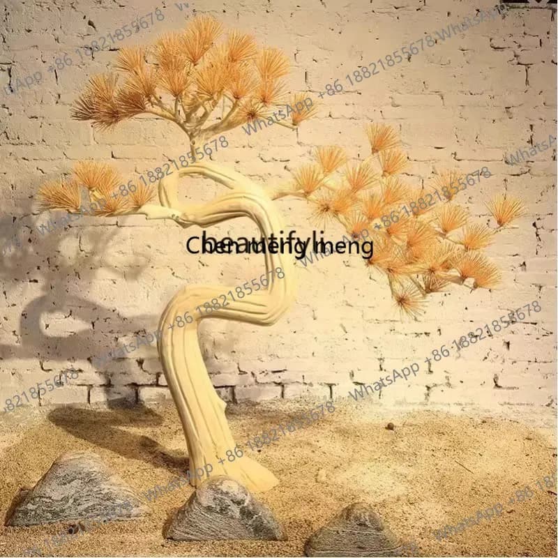 Artificial Greeting Pine Solid Wood Root Carving Landscape Tree Hotel Hall Shopping Mall Ornament Decoration X