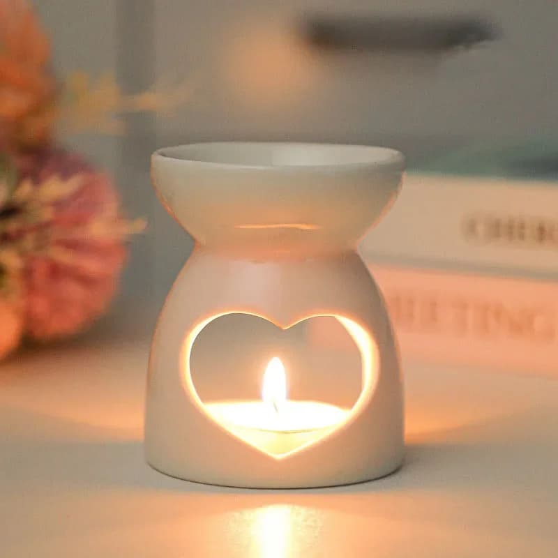 Ceramic candle essential oil burner night light hollow candle tray essential oil fragrance wood block fragrance white porcelain