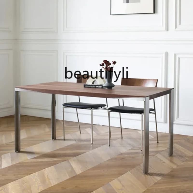 Nordic style solid wood dining table rectangular black walnut large board desk household small apartment