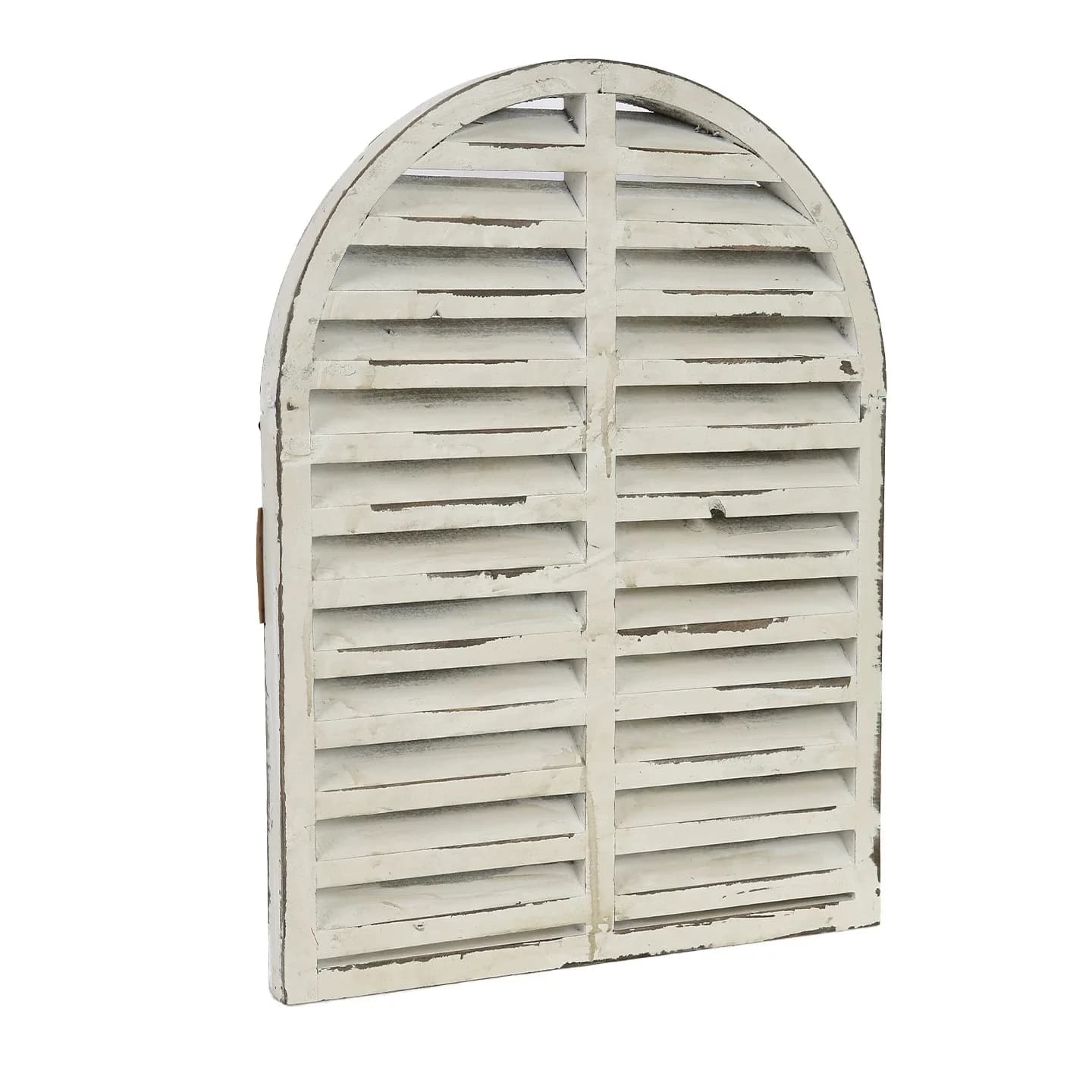 Vintage Wood Arch Window Panel, Distressed White Decorative Wall Mount Shutter, 37 x 50 cm, Rustic Farmhouse Style