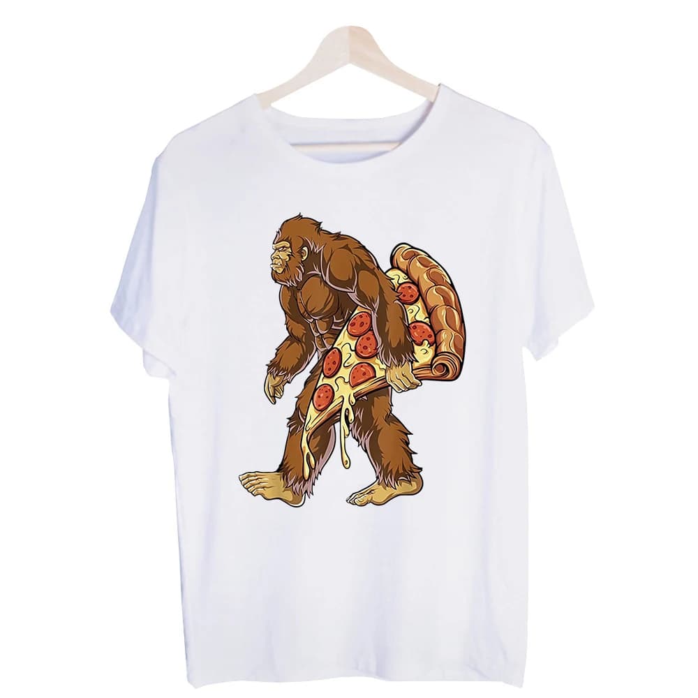 Men's Bigfoot Pizza Graphic Tee, Short Sleeve Crew Neck T-Shirt for Casual Streetwear and Weekend Outfits