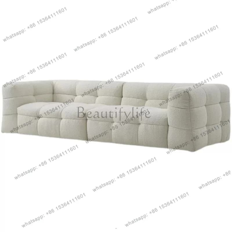 Lamb wool fabric straight row pull button sofa bed custom pull drill process cream French