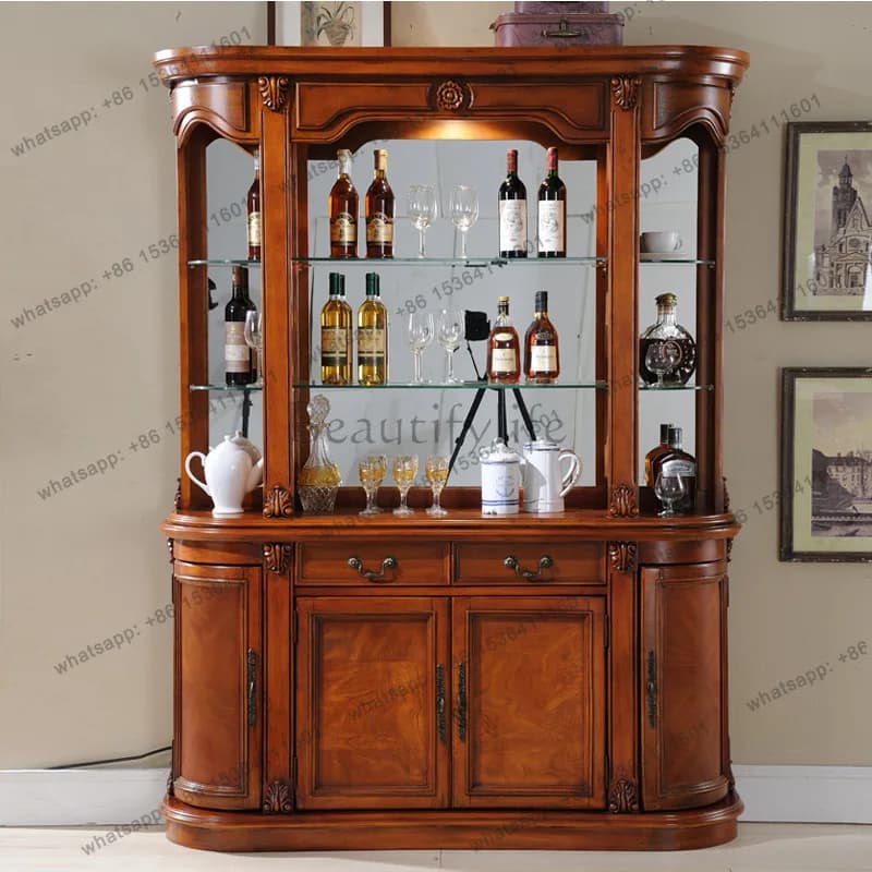 American solid wood wine cabinet display storage against the wall Household European-style entrance cabinet 1.6 meters
