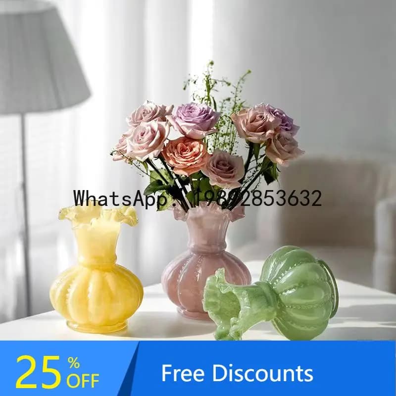 CZ Living Room Flower Arrangement Glass Vase High-End Pink French Crystal Fenton Decorative Vase Ornament