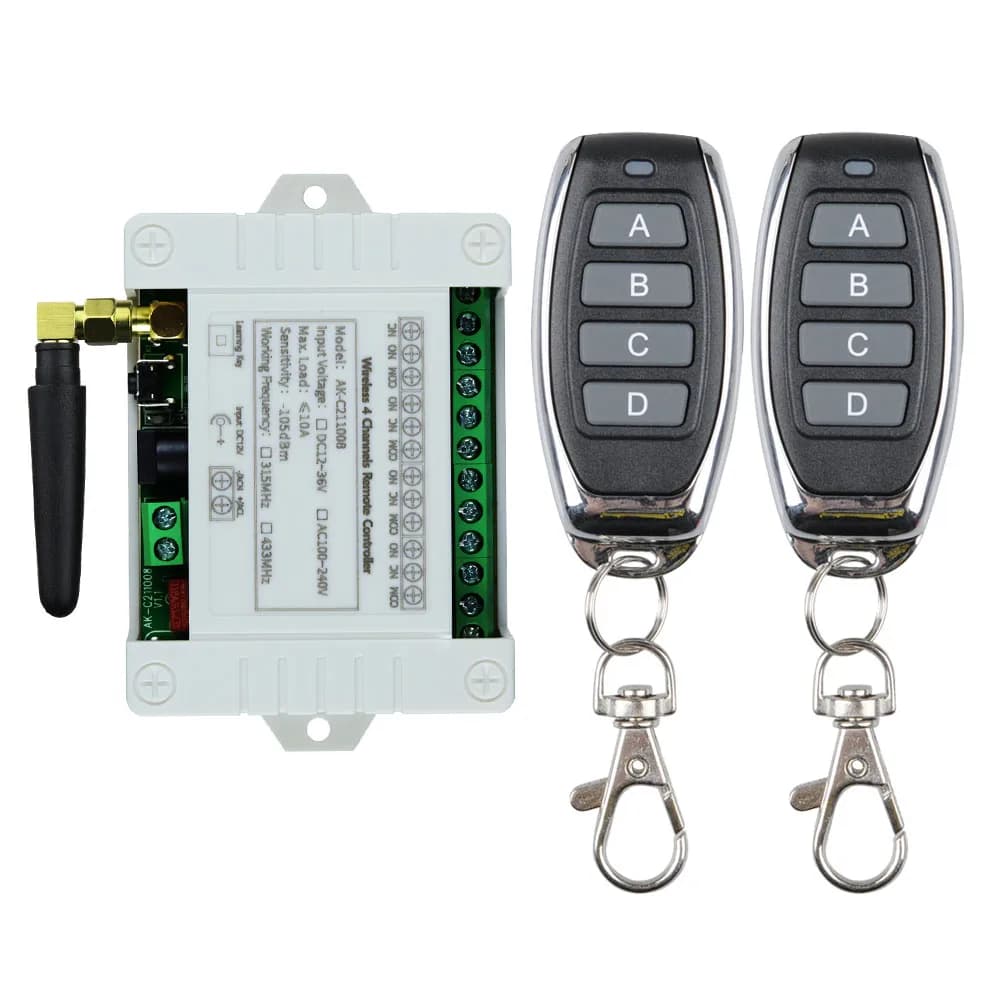 5pcs DC 12V 24V 36V 10A 433MHz 4 Channel Wireless Relay RF Remote Control Switch Receiver 4CH Metal Transmitter Smart Multiple