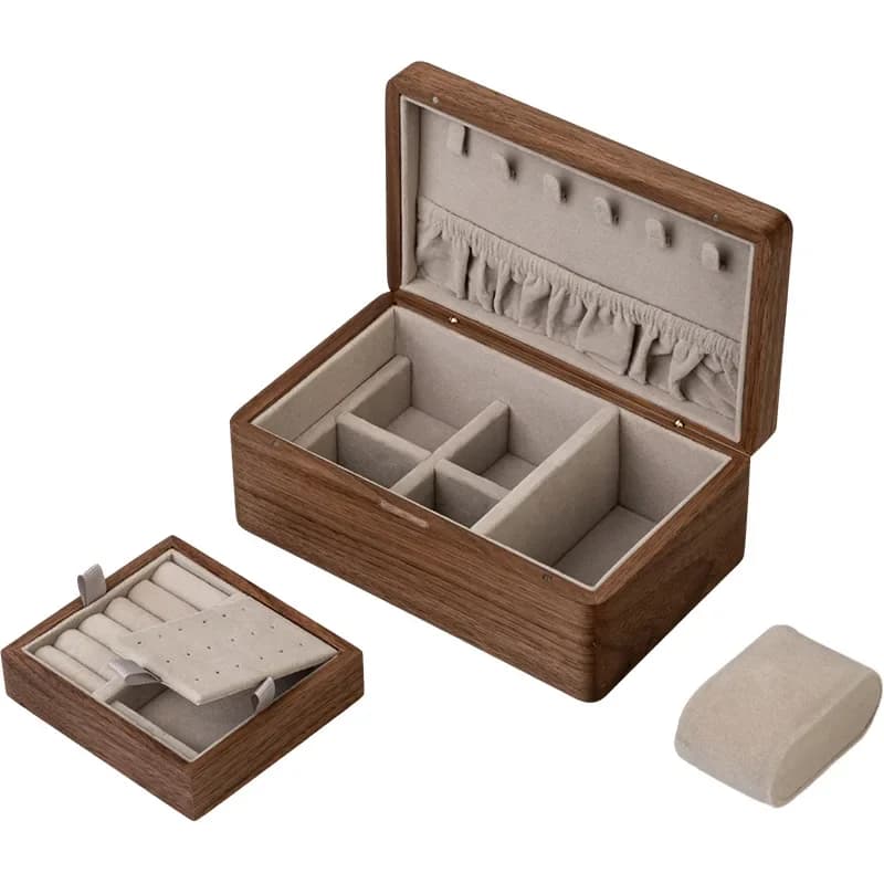 Jewelry box, solid wood storage box, high-end exquisite solid wood, high-end sense, portable, black walnut ring,necklace storage