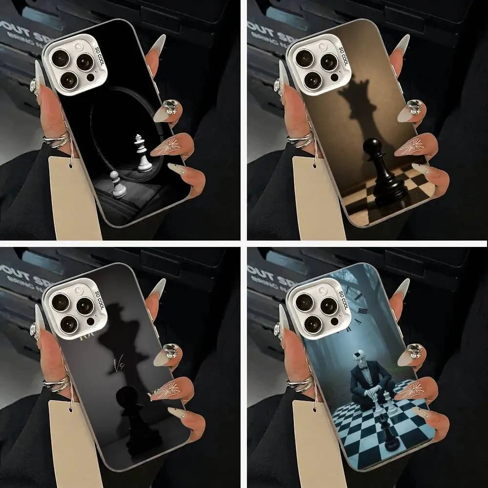 Cool- Chess Art  Phone Case For iPhone 11 12 13 14 15 16Pro Max Plus white Sliver  Phone Cover