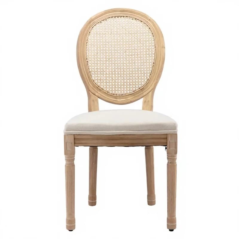 Modern simple solid wood frame linen rattan back dining chair