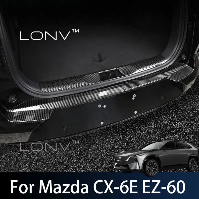 For Mazda CX-6E EZ-60 2026 2025 Car Trunk ABS Carbon Fiber Threshold Strip Tailgate Anti Kick Sill Trunk Plate Cover Accessories