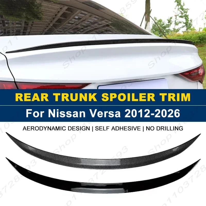 For Nissan Accessories Versa 2012-2026 Car Rear Trunk Boot Spoiler Wing Lip Body Kits Gloss Black Soft Plastic
