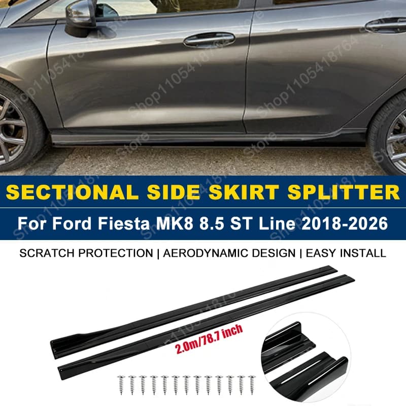 Side Skirts Extension Rocker Panel Splitter For Ford Fiesta MK8 8.5 ST Line 2018-2026 2M 78.7" ABS Plastic Car Exterior Tuning