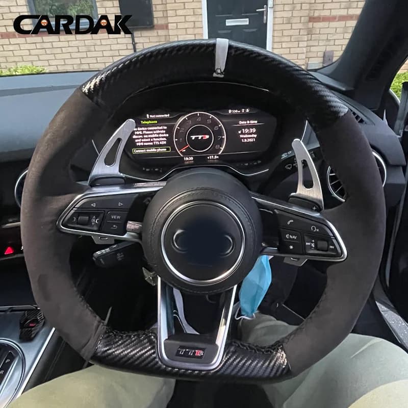 Black Suede Car Steering Wheel Cover for Audi TT (8S) 2014-2019 TTS 2014-2019 TT RS 2016-2019 R8 (4S) 2015-2019