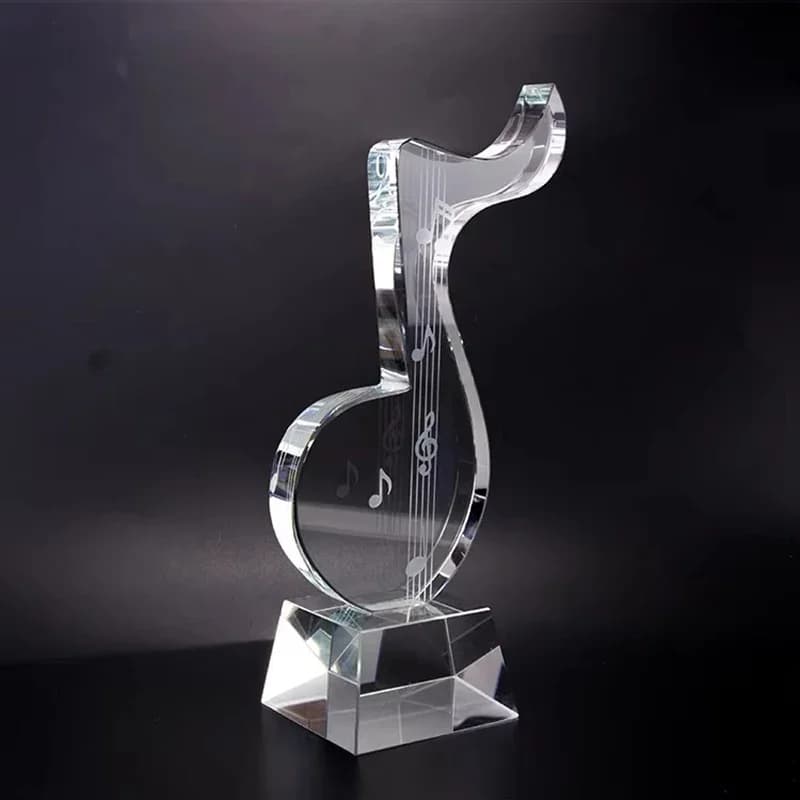 Custom Laser Engraved Musical Note Crystal Trophy Clear Glass Music Award For Vocal Choir Singing Contest Performance Prize