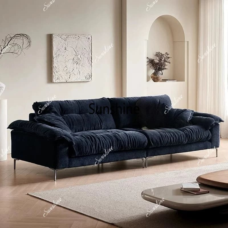 Small apartment living room high-end, can be fully dismantled and washed cloud straight row cotton and linen fabric sofa