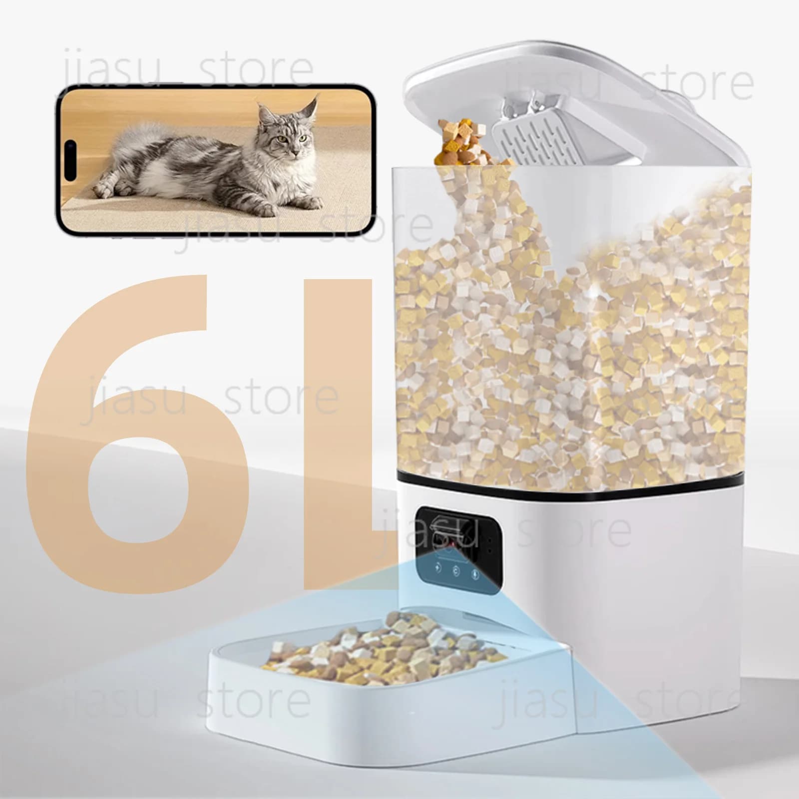 6L Smart Automatic Pet Feeder, Camera Night Vision Cat Dog Food Dispenser, Wide Angle Auto Feeding Machine With Bowl