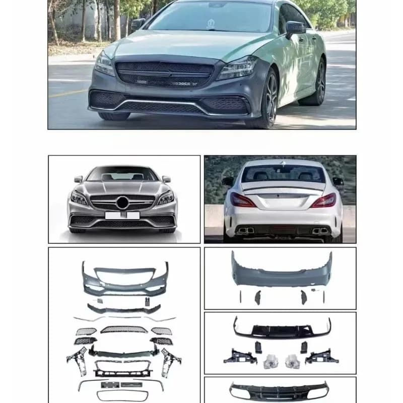 Stlf Best SellingFor CLS218 Upgrade Front Rear Bumper Kit Old Model New Model Exhaust Cut-Outs Front Grille Enhance CLS