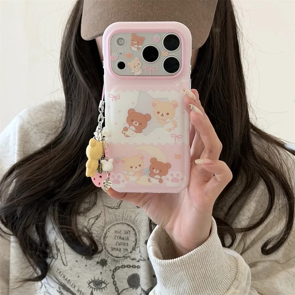 Fashion Korean ins Cute Bear Phone Case For iPhone 18 Pro 17 16 Pro Max Cover with Charm Kawaii Cases 18 Promax Cases Funda