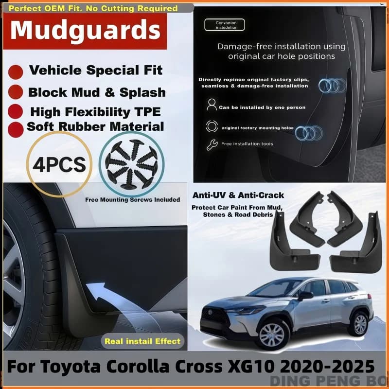 4Pcs Mud Flaps Splash Guards For Toyota Corolla Cross XG10 2020-2025 Front Rear Fender Mudguards Auto Styling Car Accessories