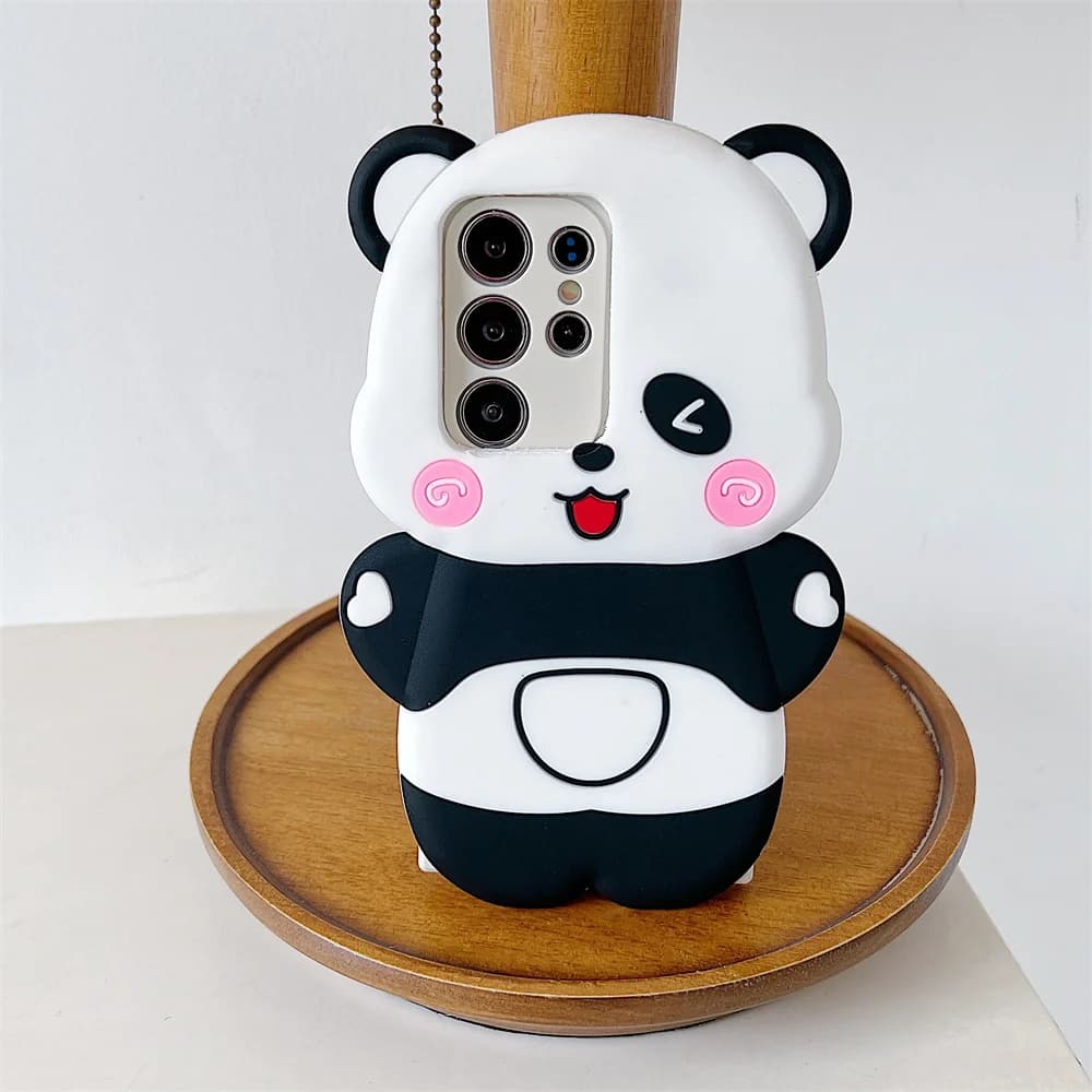 17 Pro Max Trendy Cute 3D Cartoon Panda Adorable Mobile Phone Case for iPhone 16 15 14 13 Pro Soft Silicone Sweet Protect Cover
