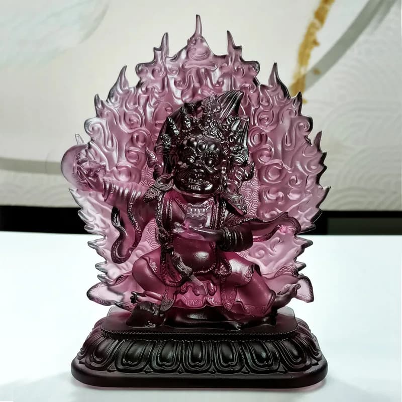 CZ Buddhist Hall Buddha Statue Glazed Black Sky God of Wealth Glazed Buddha Statue Two Arms Mahagala Tibetan Buddha Statue