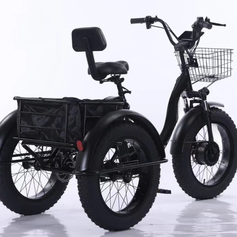Small black steel folding electric tricycle, high carbon steel aluminum alloy material, unisex 20-inch fat tire