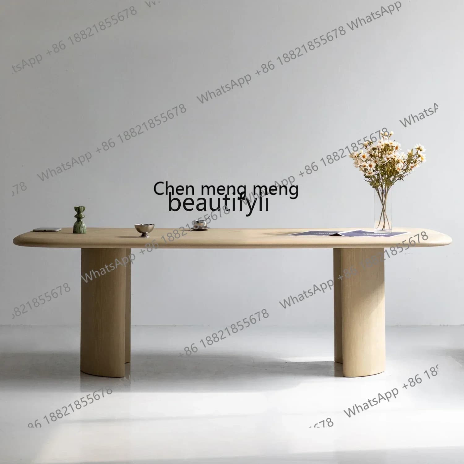 182C Semi-round dining table household cream style log color dining table Nordic thickened tabletop